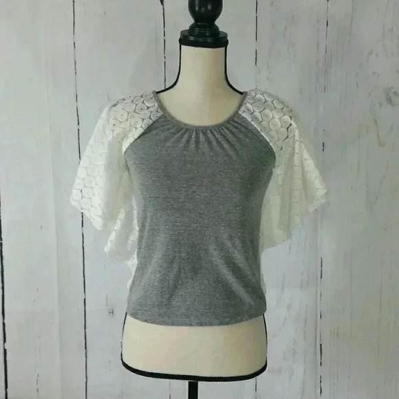 Speechless Grey Lace Flutter Sleeve top - Picture 1 of 5